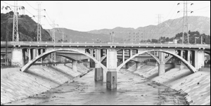 Photograph by Stephen Callis picturing bridge and power lines over aqueduct