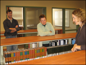Students reviewing stacks