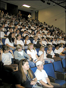 5th graders gather in the lecture center to begin the days events
