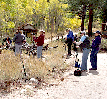Participants from a past Burger's Sierra Retreat Photography. Workshop set up for motion studies outdoors.